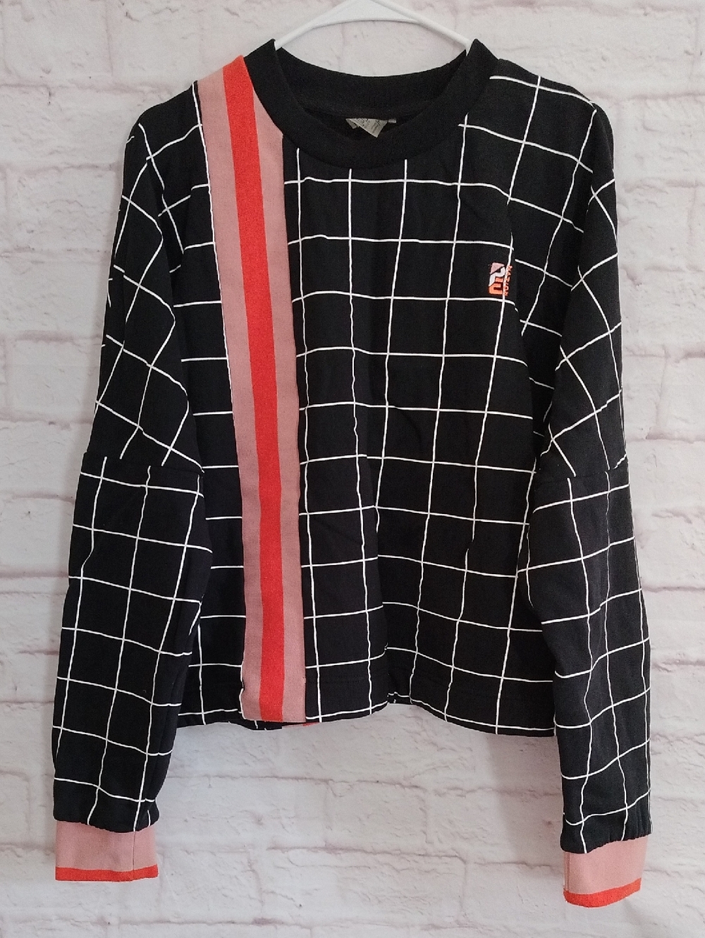 P.E Nation Black Grid Sweatshirt with Pink and Red Stripe